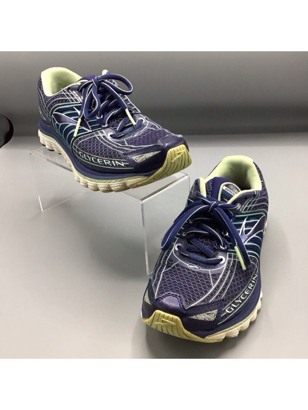 Brooks Glycerin 12 Running Shoes Women’s Size 7.5 Navy Blue Green Lace Up